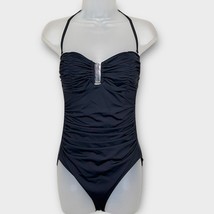 CALVIN KLEIN ruched black halter one piece swimsuit minimalist size 8 - $37.74