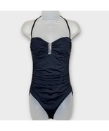 CALVIN KLEIN ruched black halter one piece swimsuit minimalist size 8 - $51.74 CAD