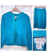 Adrianna Papell Silk Satin Skirt Suit Blue Lined Vintage Asian Theme Wom... - £69.76 GBP