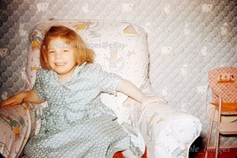 1956 Cute Young Girl Posing Chair Playroom Red-Border Kodachrome Slide - £2.77 GBP