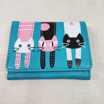 Botusi tri-fold Turquoise Blue wallet Three Long Cat Design snap zip clo... - £7.63 GBP