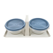 Vintage Tupperware Pleated Lid Condiment Dish Set Carrying Travel Serving Caddy - £17.12 GBP