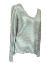 Victoria Secret Thermal Pajama Top Sz Large Green Gray Stiped Long Sleeves - £8.39 GBP