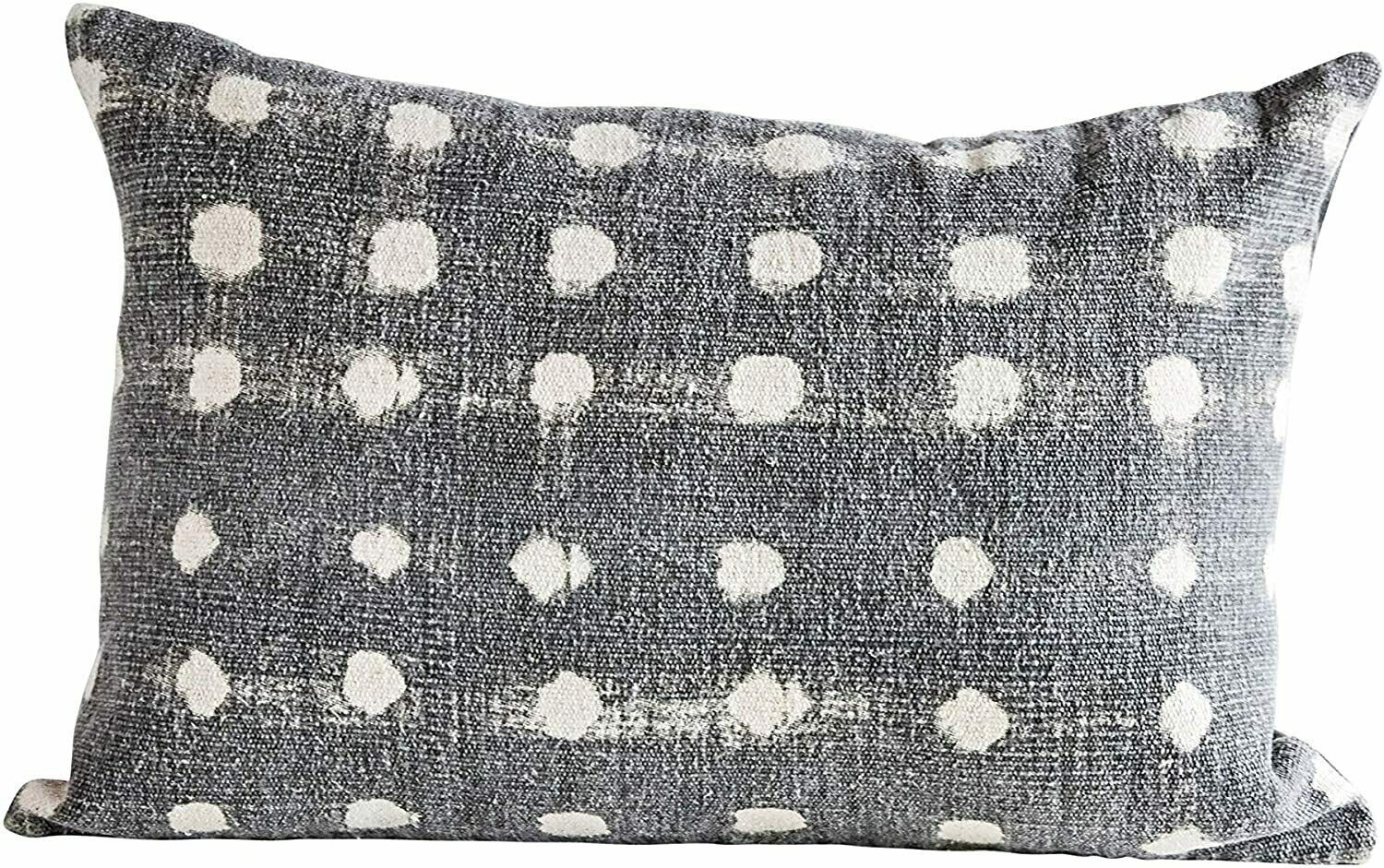Creative Co-Op Charcoal Cotton Slub Pillow with Cream Polka Dots T4101181 - $64.34