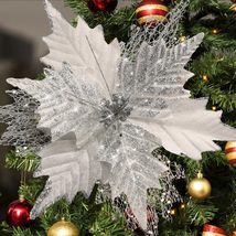 10&#39;&#39; 10Pcs Large Christmas Artificial Flowers Ornaments Glitter Poinsett... - $348.38 MXN
