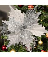 10&#39;&#39; 10Pcs Large Christmas Artificial Flowers Ornaments Glitter Poinsett... - $348.38 MXN
