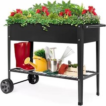 Black Metal Raised Garden Bed Planter Cart on Wheels 37-inch x 15-inch - $219.05 CAD