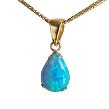 5.50 Carat Tear Drop Blue Opal Charming Necklace 14k Yellow Gold plated pendent - £124.07 GBP