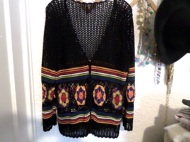 Chicos Crochet Open Knit Cardigan Sweater Sz M/L - £50.31 GBP