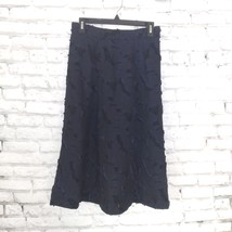 H&amp;M Skirt Womens 8 Blue Burn Out Textured Lined A Line Midi Skirt Academia - £23.97 GBP
