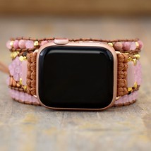 High End Natural Rhodonite Stone Apple Smart Watch Band Beads Boho 5 Wrap Vegan  - £18.82 GBP