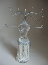 Jewelry Holder Organizer Mannequin Clear Acrylic Silver &amp; Fringe Bead Decor - £11.73 GBP