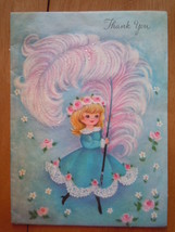 Vintage Pretty Girl With Pink Feather Plume Thank You  A Select Card Gre... - $6.99