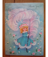 Vintage Pretty Girl With Pink Feather Plume Thank You  A Select Card Gre... - $9.51 CAD