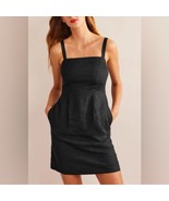 BODEN Strappy 100% Linen Mini Dress Black Square Neck Women’s Size 14 - $53.38 CAD