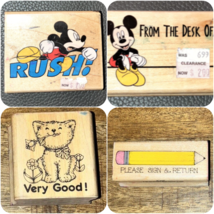 Vintage Wood Mounted Rubber Stamp Lot Of 4 Disney Mickey Mouse, Sign Here, Cat - £9.57 GBP