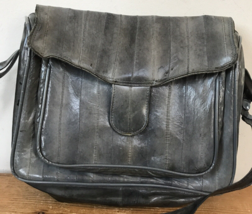 Vintage 80s 90s Soft Gray Eel Skin Leather Purse Handbag Crossbody Bag - £28.96 GBP
