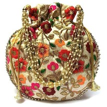 Ambiente Stile Etnico Donna Borsa Potli Cinturino con Perle &amp; Ricamo Goldflower - £25.65 GBP