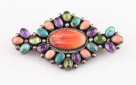 Schöne Sterling Silber Brosche W / Verschiedene Einfassung Edelsteine 19... - $479.95