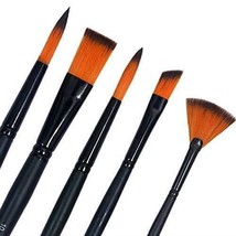 Lot of 5 Pcs Short Black Handle Synthetic Mix Artist Paint Brush Set Sch... - $28.00
