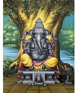 Lord Ganesha Oil Canvas Painting Original Handmade Art work Indian |36x4... - $549.00