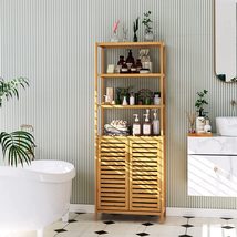 Tall Bathroom Storage Cabinet, Bamboo Storage Cabinet with 2 Doors and 3 Tier Sh - £101.23 GBP