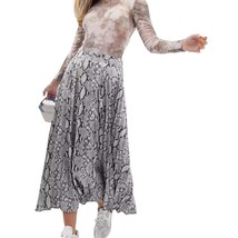 New Look Woman&#39;s Gray/Black Snakeskin Pleated Print Midi Pull On Skirt 2 - $18.69