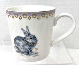 Spode Meadow Lane Tall Coffee Mug Bunny Rabbit Soft Purple &amp; Gold Rim 3.5&quot; - $18.32