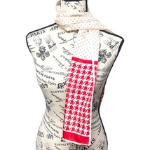 Vintage Red &amp; White Polka Dot Houndstooth Scarf Long Rectangle Wrap Head Cover - $18.69