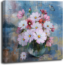 Bathroom Artwork Print Flowers Florals Rustic Canvas Wall Art Butterfly Painting - £24.60 GBP