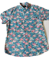 Molokai Surf Co. Men Shirt Short Sleeve Size L Blue &amp; Pink Flamingo Button Down - £12.30 GBP