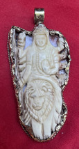 Tantric Buddhist - Hindu Carved Bone Magnificent Goddess Durga On Lion P... - £31.60 GBP