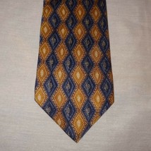 Tie Diamond Geometric Necktie 58&quot; Stafford Executive All Silk Blue Gold - £13.43 GBP