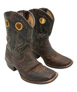 Ariat Boys&#39; Roughstock Leather 4LR Square Toe Brown Western Boots size 2.5 - $39.96