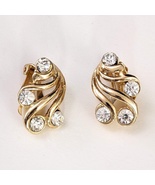 Vintage Rhinestone and Gold Swirl Clip-On Earrings, 1 in. - £31.38 GBP