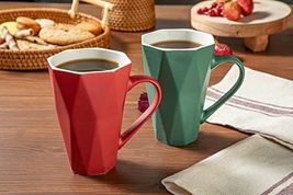 LaModaHome Talia New Bone Red-Green Unique Coffee and Tea Cups Set of 2 New Year - £27.45 GBP