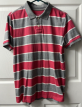Mossimo Polo Shirt Boys Size Large Red Gray Stripes Knit Golf - $13.04