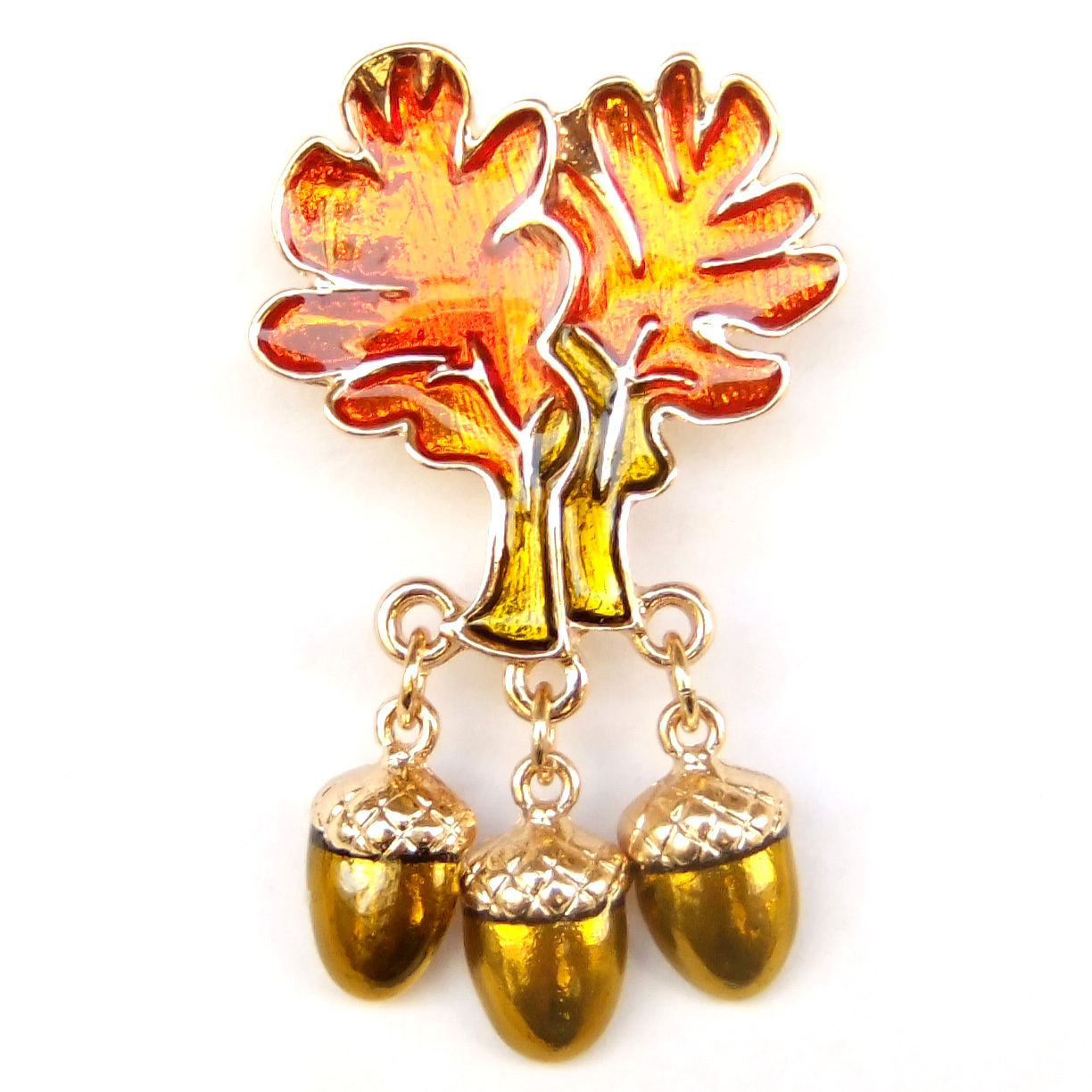 Brooch Orange Autumn Leaves Yellow Gold Filbert Hazel Nuts Sparkle Suit Pin - $8.99