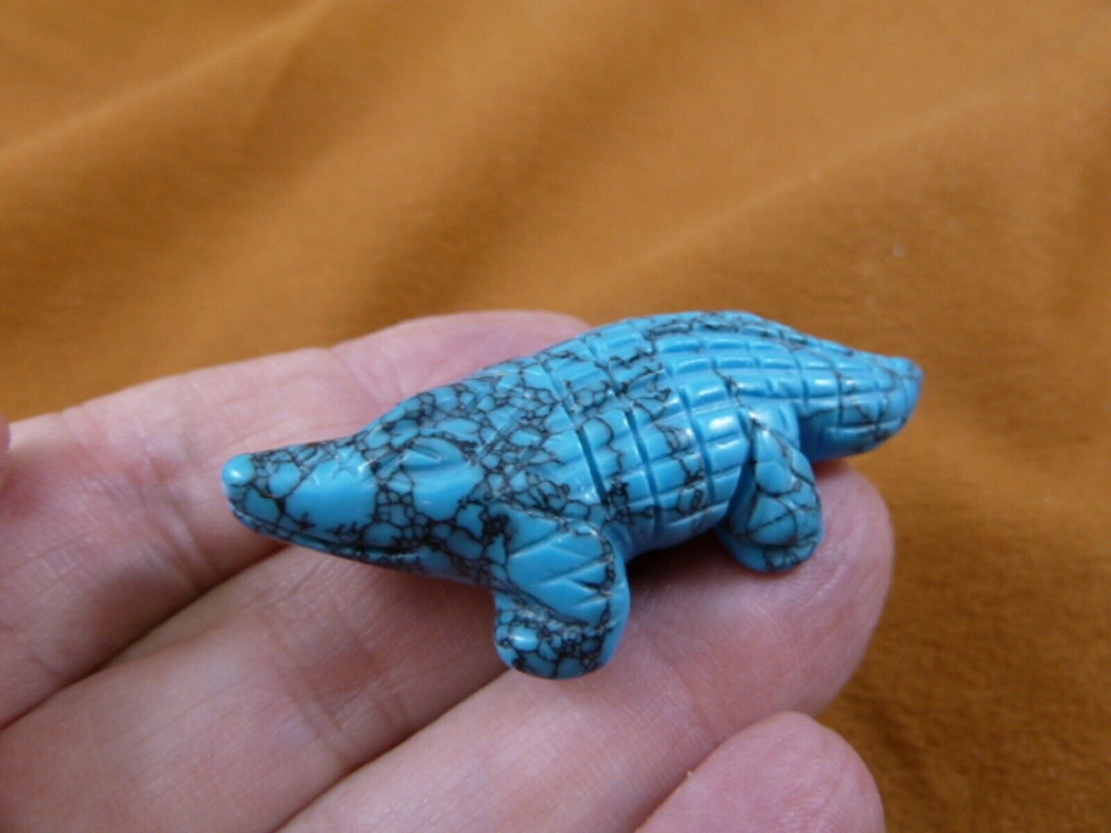 (y-all-566) Blue Howlite ALLIGATOR Aligator Gator gemstone carving I lov... - $14.01