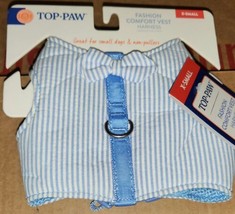 Top Paw Baby Blue White Stripe Soft Comfort Vest Bow Tie Dog Harness Size XSmall - £7.11 GBP