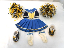 American Girl Doll Blue &amp; Gold Cheerleading Outfit Cheerleader Pompoms Sneakers - £23.35 GBP