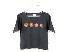 Vtg 90s Womens L Faded Cropped Fit Halloween KISS Band Double Sided T-Shirt USA - £54.47 GBP