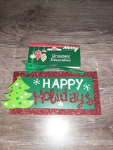 Christmas Decoration Happy Holidays Wooden Plaque Hanging Ornament 6” X 3” - £9.37 GBP
