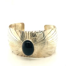 Vintage Sign Sterling Native American Navajo Black Onyx Wide Cuff Bracelet 6 1/2 - £146.85 GBP