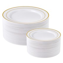 Gold Plastic Plates Set Of 60, Disposable Plastic Party Plates With Gold... - $35.99