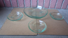 VINTAGE 4 PIECE MOSER KARLOVY VARY FACETED BERYL LIGHT GREEN GLASS BOWLS - £238.94 GBP