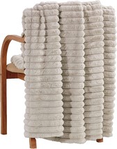 Faux Fur Blanket, Soft Fuzzy Fluffy Striped Fleece Throw Blanket for Couch Sofa  - £31.97 GBP
