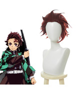 Demon Slayer Kamado Tanjirou Short Wine Dark Red Slicked Back Wigs Cospl... - $16.99