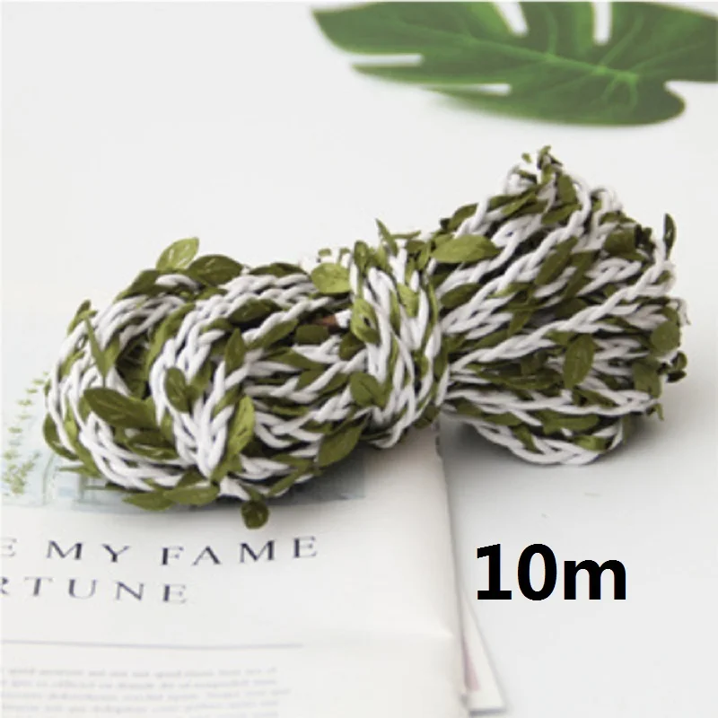 10 Meter Jute Rope ed Thread Ribbon with 3D Green Leaves for DIY  Rope C... - $29.43