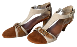 A2 by Aerosoles T-Strap Lollipop Fabric Brown Faux Leather Sandals - Women&#39;s 10 - £15.14 GBP